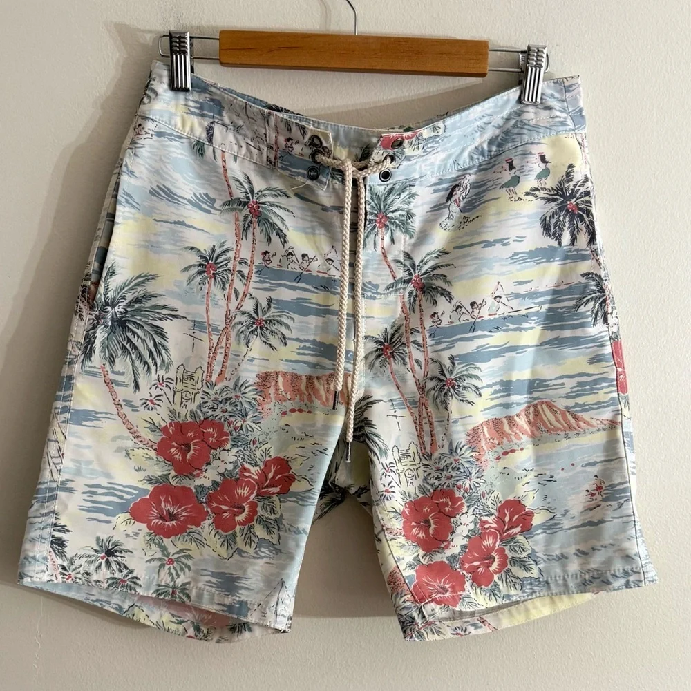 Faherty Men’s Board Shorts 7” Swim Trunks Hawaiian Surf Hibiscus Floral Size 29